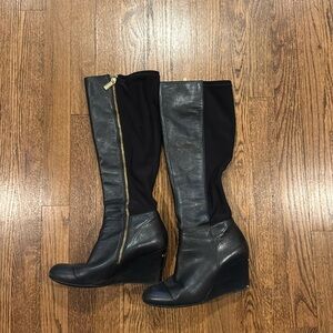 Michael Kors black leather tall wedge boots with elastic calf size 7